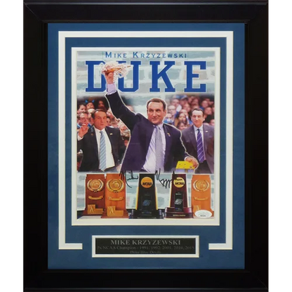Mike Krzyzewski signed deluxe framed 8x10 promo photo with trophies