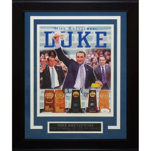 Mike Krzyzewski signed deluxe framed 8x10 promo photo with trophies