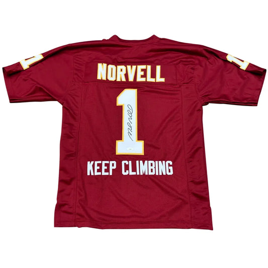 Mike Norvell autographed Florida State FSU garnet jersey with Norvell #1 Keep Climbing