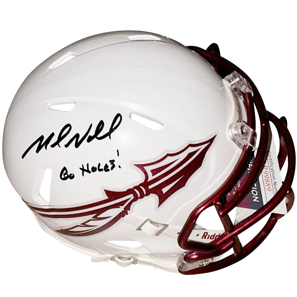 Mike Norvell autographed Florida State FSU Seminoles white mini helmet with Go Noles