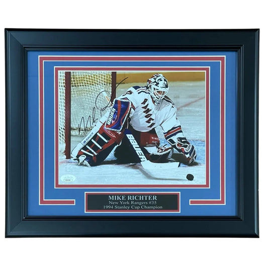 Mike Richter autographed New York Rangers framed 8x10 photo with black frame and plaque