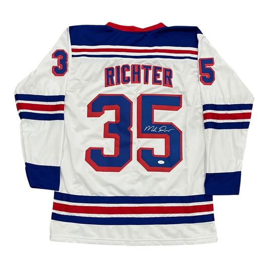 Mike Richter autographed white custom hockey jersey with number 35
