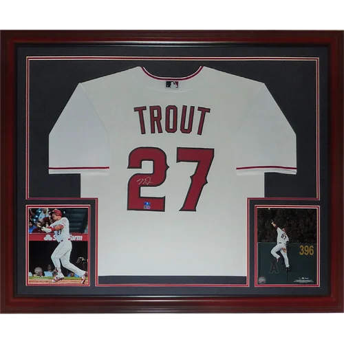 Mike Trout autographed Los Angeles Angels white #27 framed jersey