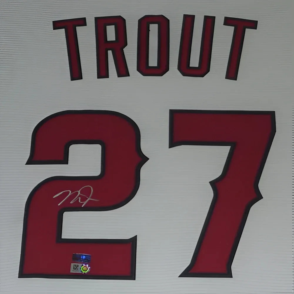 Mike Trout autographed Los Angeles Angels white #27 framed jersey