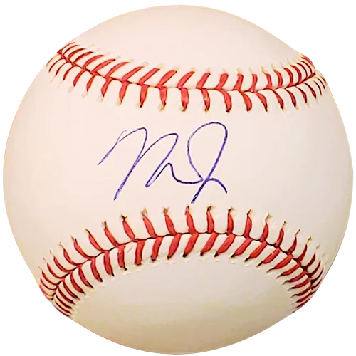 Mike Trout autographed MLB baseball with red stitching and blue signature