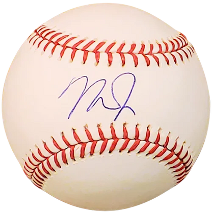 Mike Trout autographed MLB baseball with red stitching and blue signature