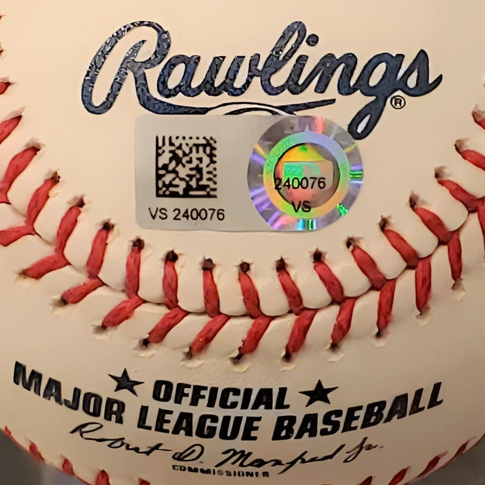 Mike Trout autographed MLB baseball with red stitching and holographic sticker