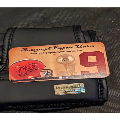 Brown rectangular card with sports memorabilia graphics, Mike Tyson auto signed boxing collectible