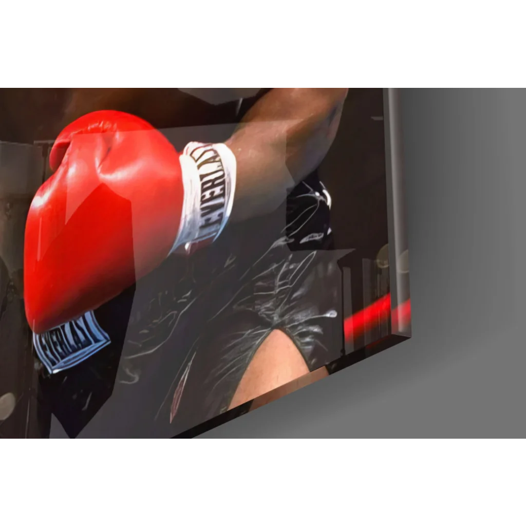Red Everlast boxing glove on vivid red glass wall art canvas print
