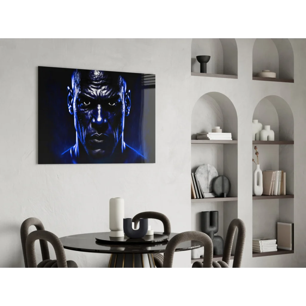 Mike Tyson intense blue portrait canvas wall art with glowing eyes