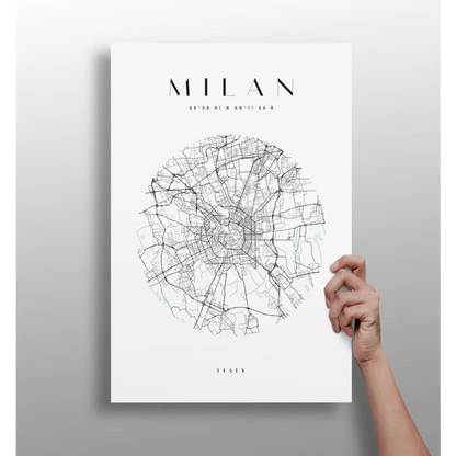 Insigne aluminum prints of minimalist Milan map wall art