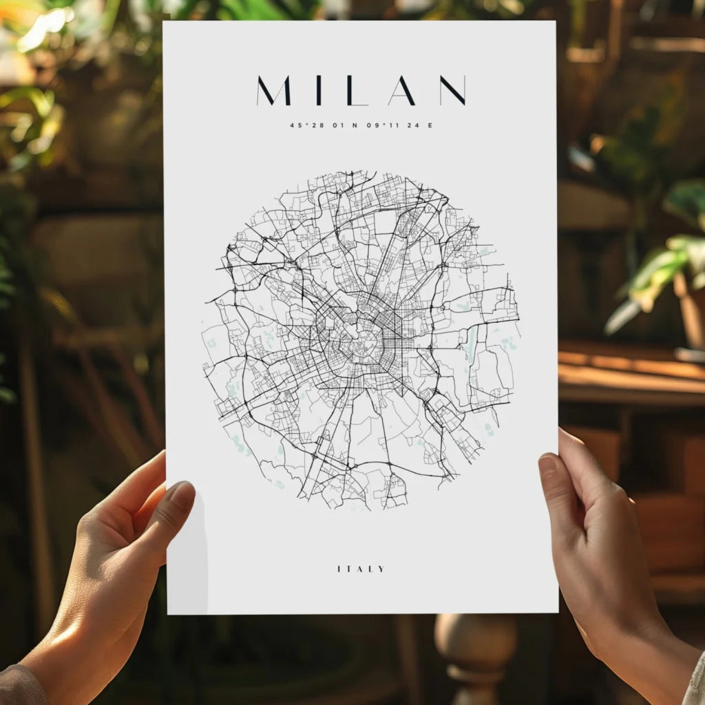 Insigne aluminum prints of minimalist black line-art Milan map poster
