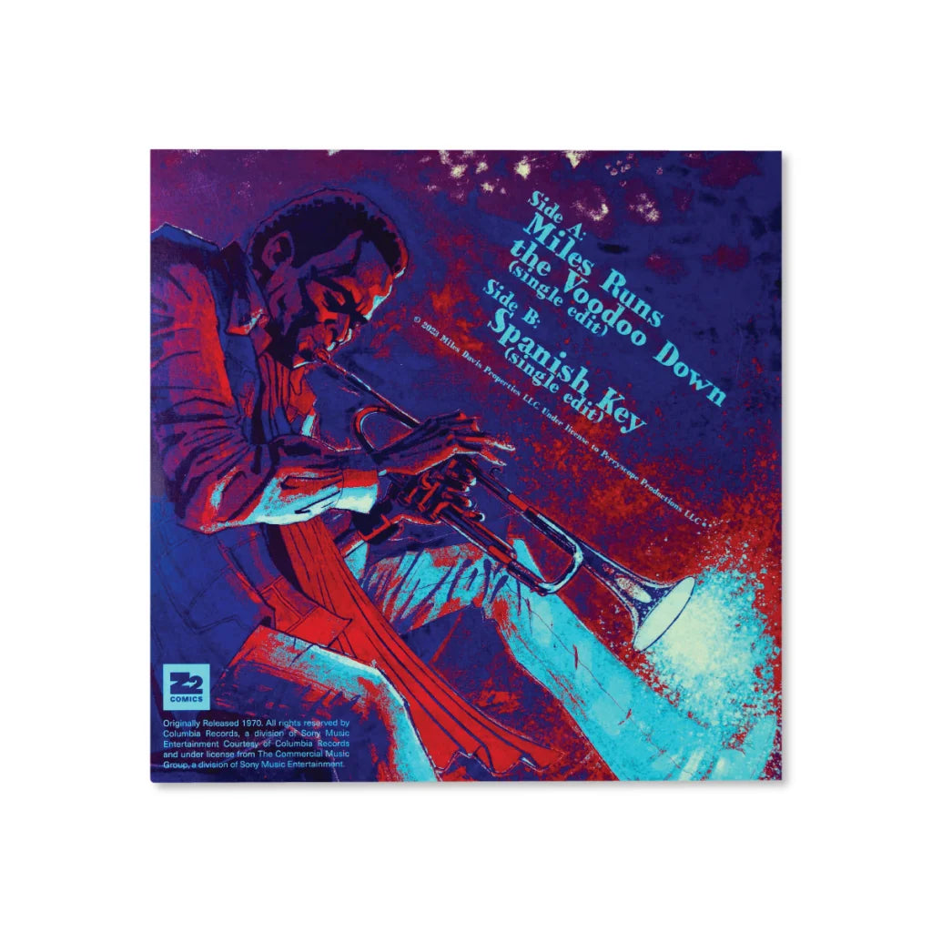 Illustrated record sleeve featuring a trumpet player for Miles Davis Black Ice Variant by Dave Chisholm