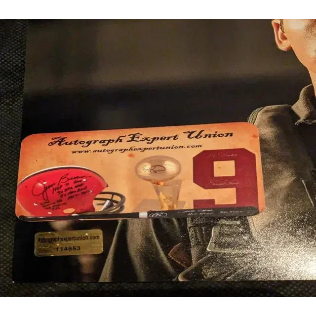 Autograph Export Union certificate of authenticity with football helmet and trophy for Miles Teller auto signed 8x10 Top Gun Maverick photo