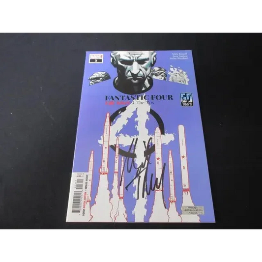 Miles Teller signed comic book with purple rocket cover featuring rockets and a stylized 4