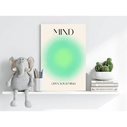 Insigne aluminum prints: beige canvas poster with green gradient circle, mind text