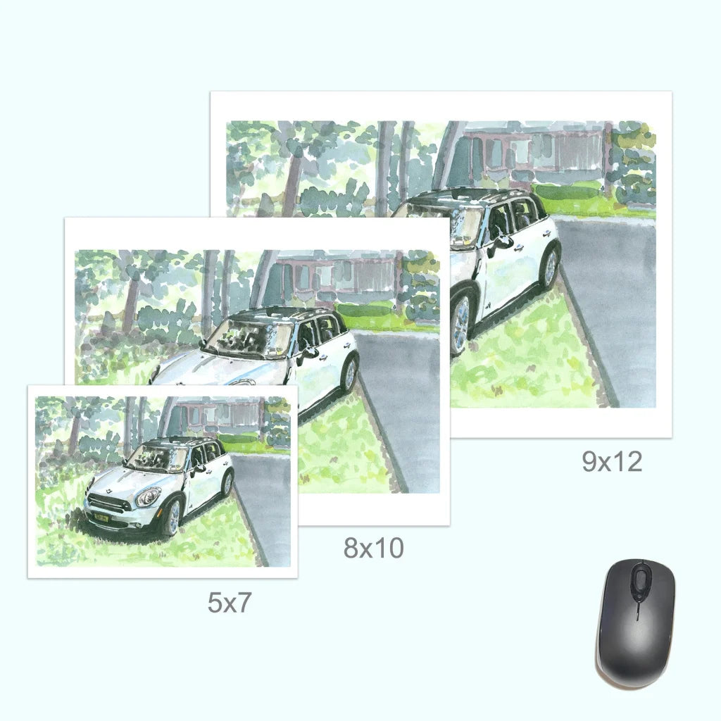 9x12 mini cooper countryman art print with black wireless mouse