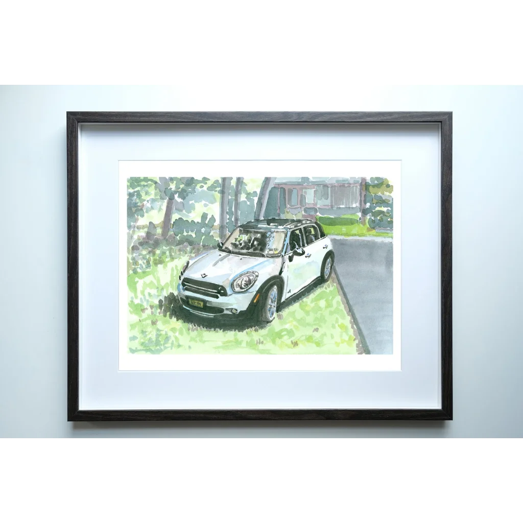 White Mini Cooper Countryman car drawing art print