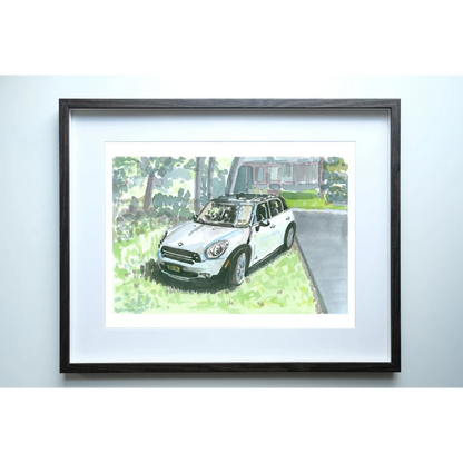 White Mini Cooper Countryman car drawing art print