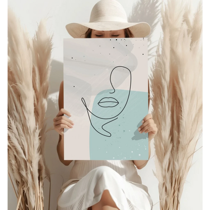 Minimalist abstract face canvas with blue and cream watercolor