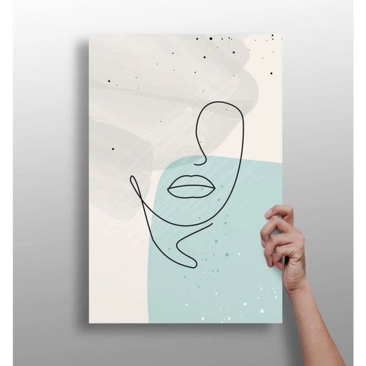 Minimalist abstract face canvas with blue and cream watercolor