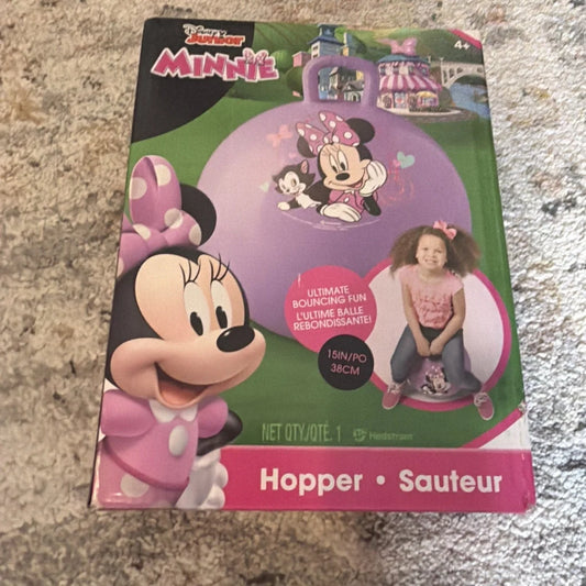 Purple Minnie Mouse hopper with pink polka-dot bow and graphics