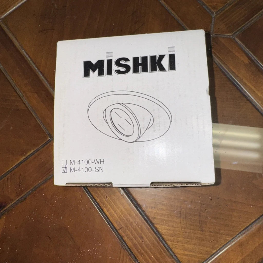 Mishki M-4100-SN adjustable gimbal recessed lighting trim in white box