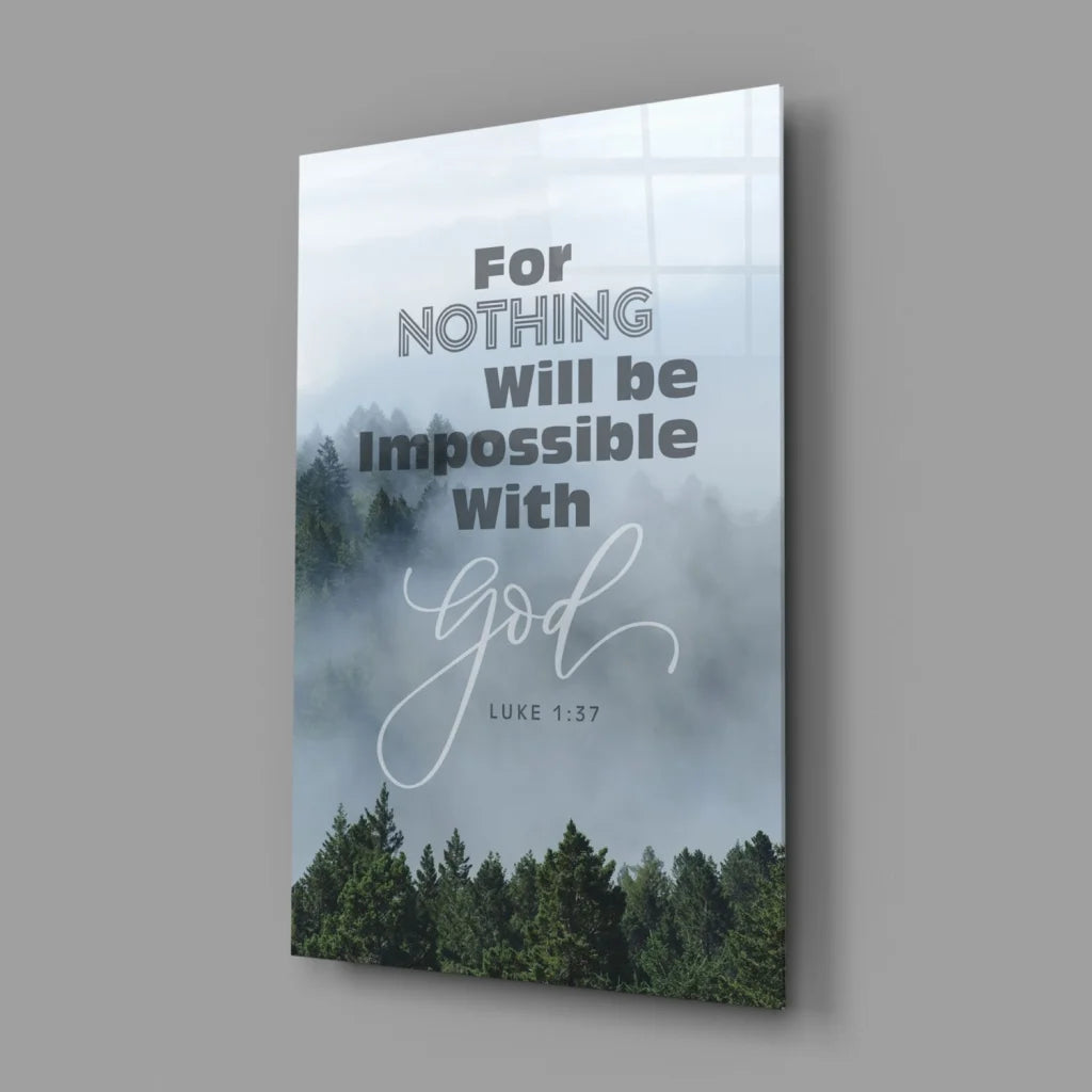 Misty Forest Faith Glass Wall Art with Luke Bible Verse Quote