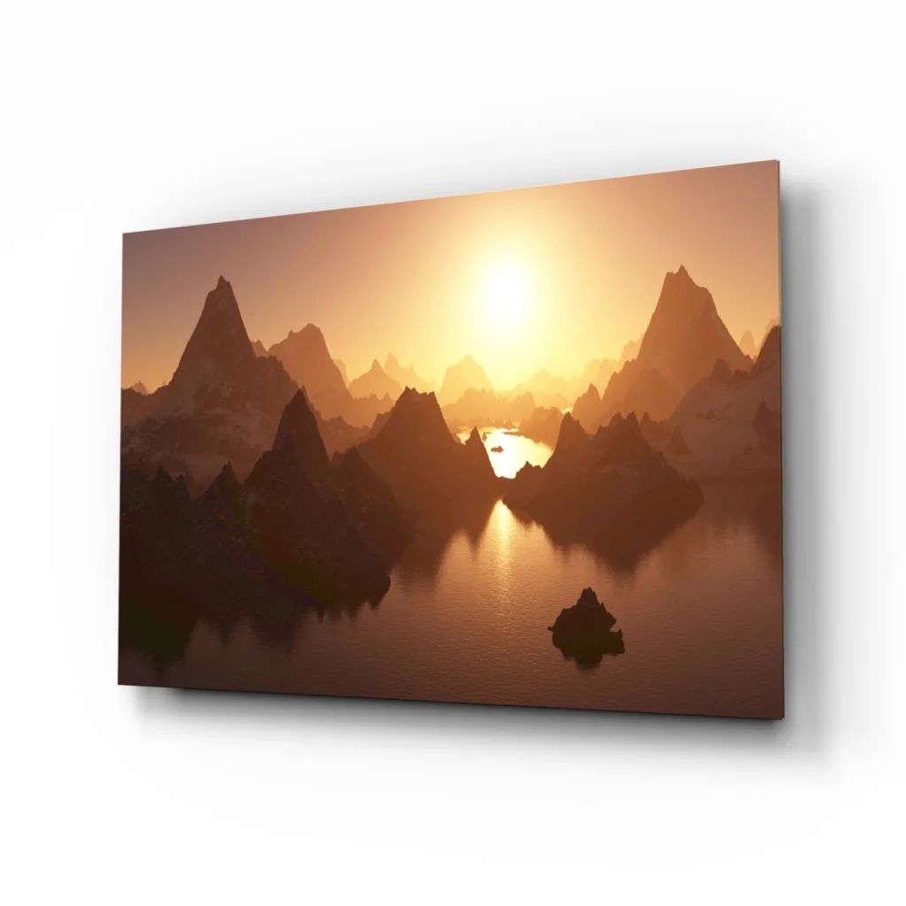 3D printed misty mountain sunrise wall art print