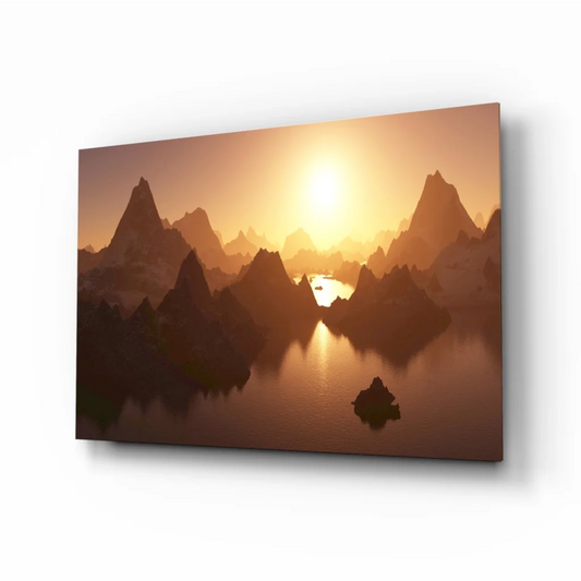 3D printed misty mountain sunrise wall art print