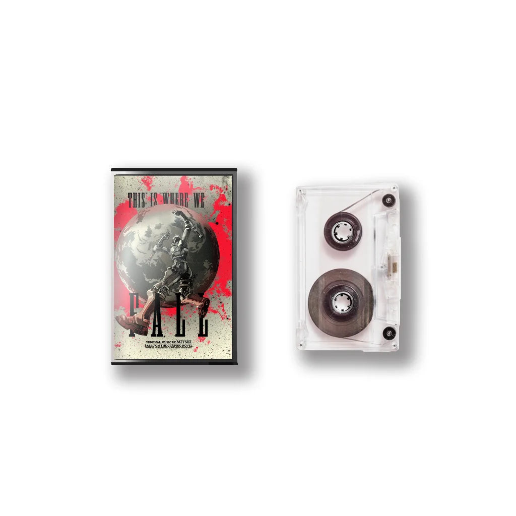 Two cassette tapes for Mitski This is Where We Fall with one colorful cover and one clear reel