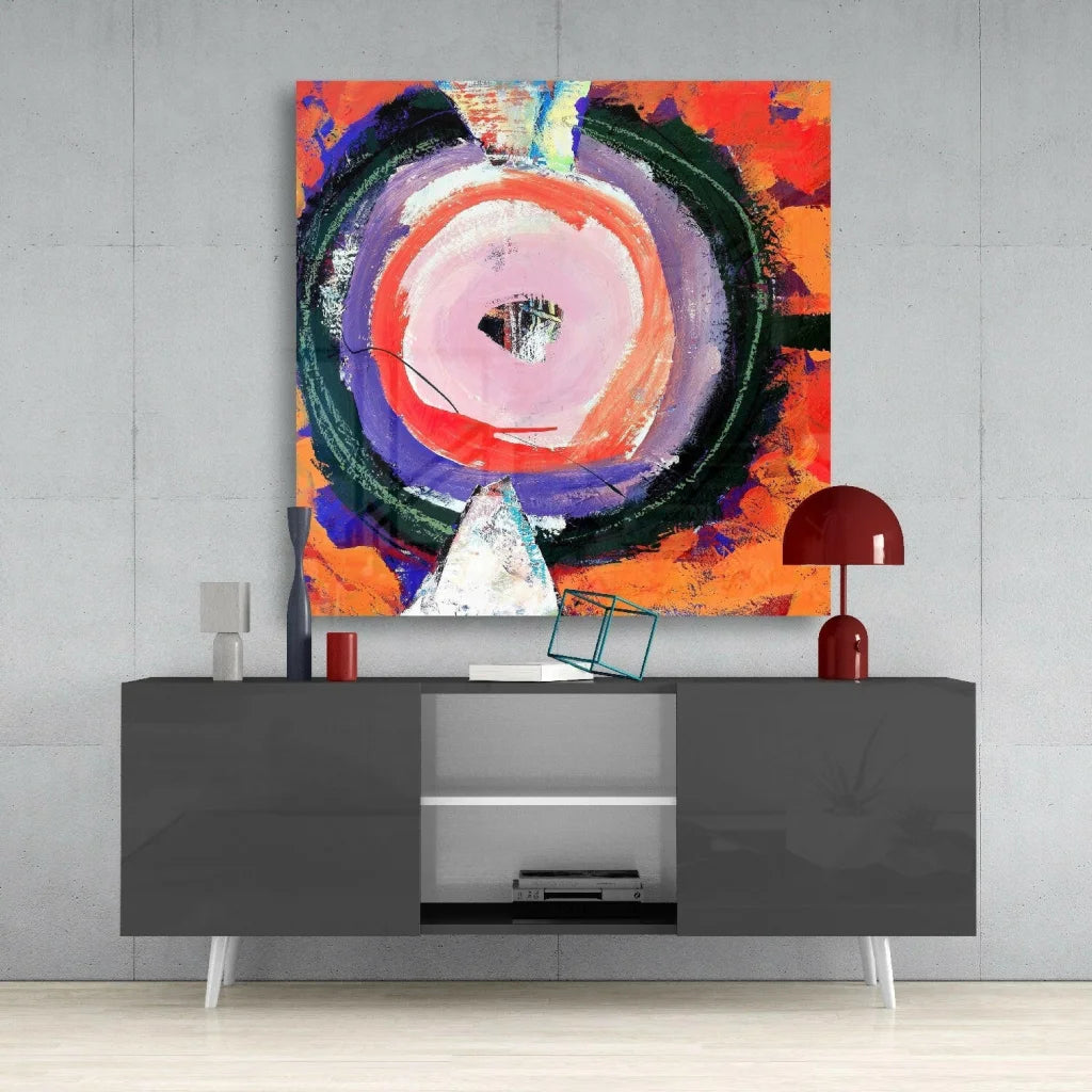 Vibrant fiery concentric circles abstract wall art canvas