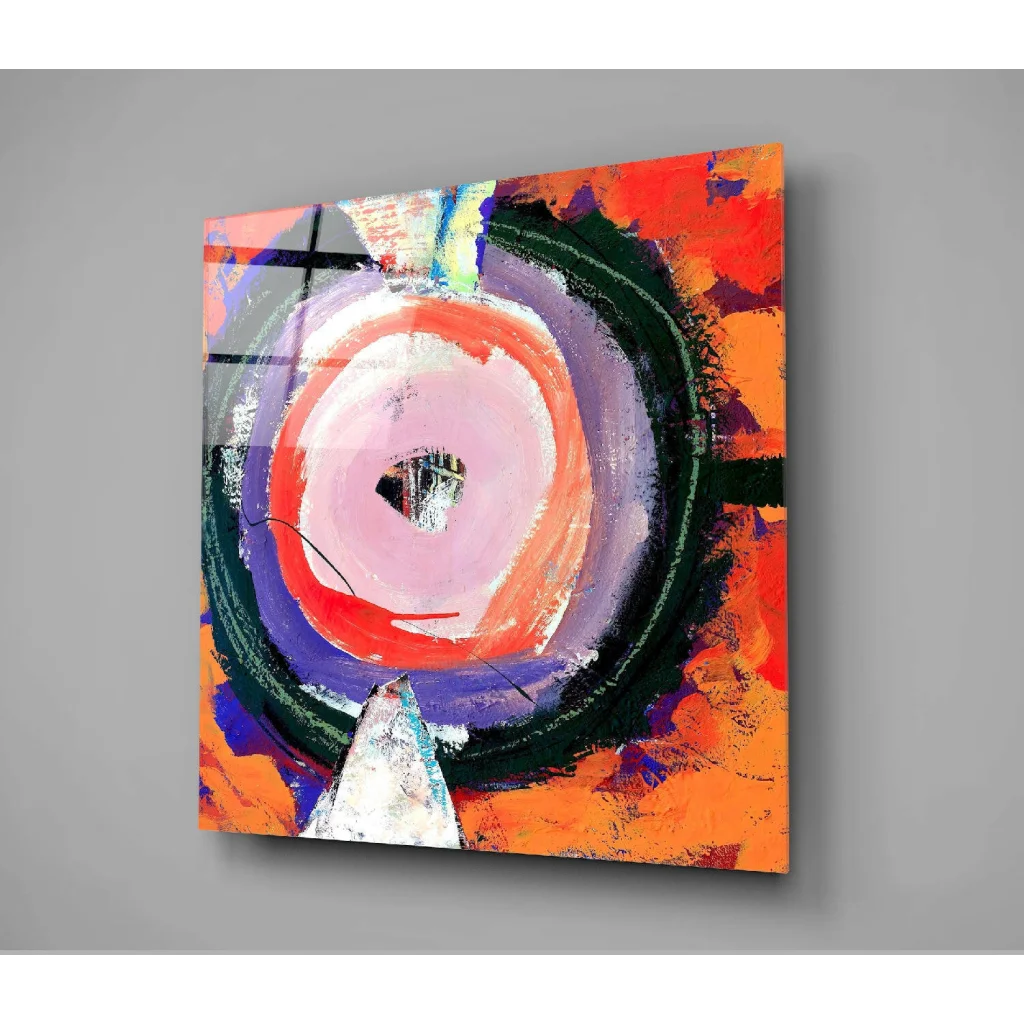 Vibrant fiery concentric circles abstract wall art canvas in pink orange purple