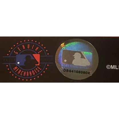 Holographic sticker featuring MLB logo and code on Boston Red Sox Dunkin poster