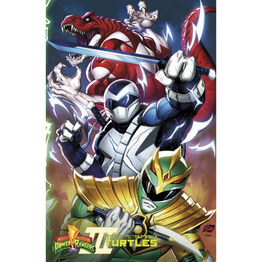 Epic Power Rangers and Mutant Ninja Turtles crossover comic cover featuring heroes in action