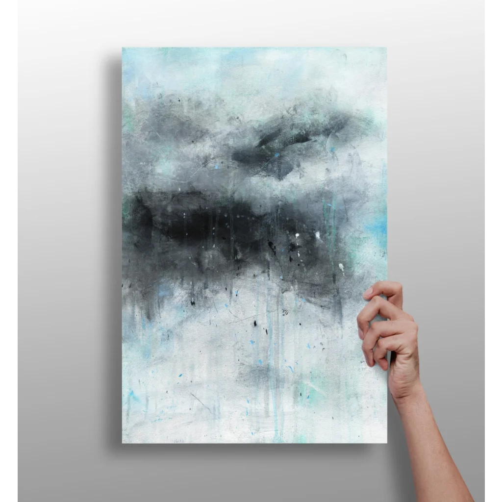 Modern abstract aluminum print in black white gray tones