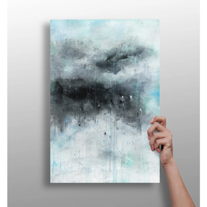 Modern abstract aluminum print in black white gray tones