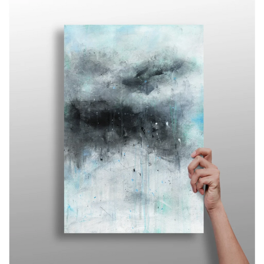 Modern abstract aluminum print in black white gray tones