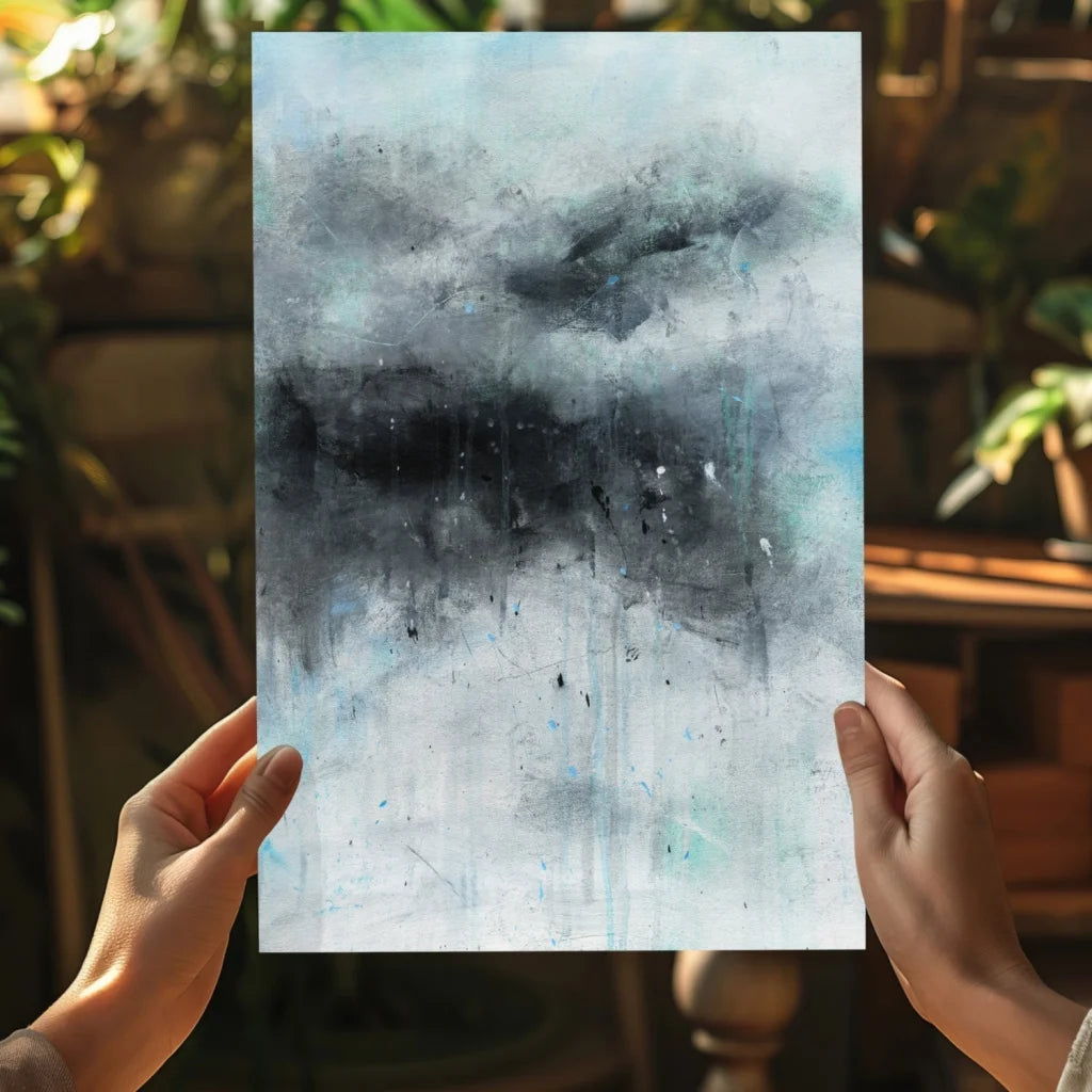 Black and white abstract painting on aluminum print