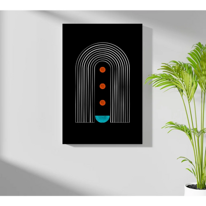 Modern abstract arches canvas print in black, orange, teal and white