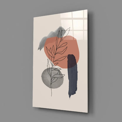 Modern beige and gray abstract wall art print with plant stem design