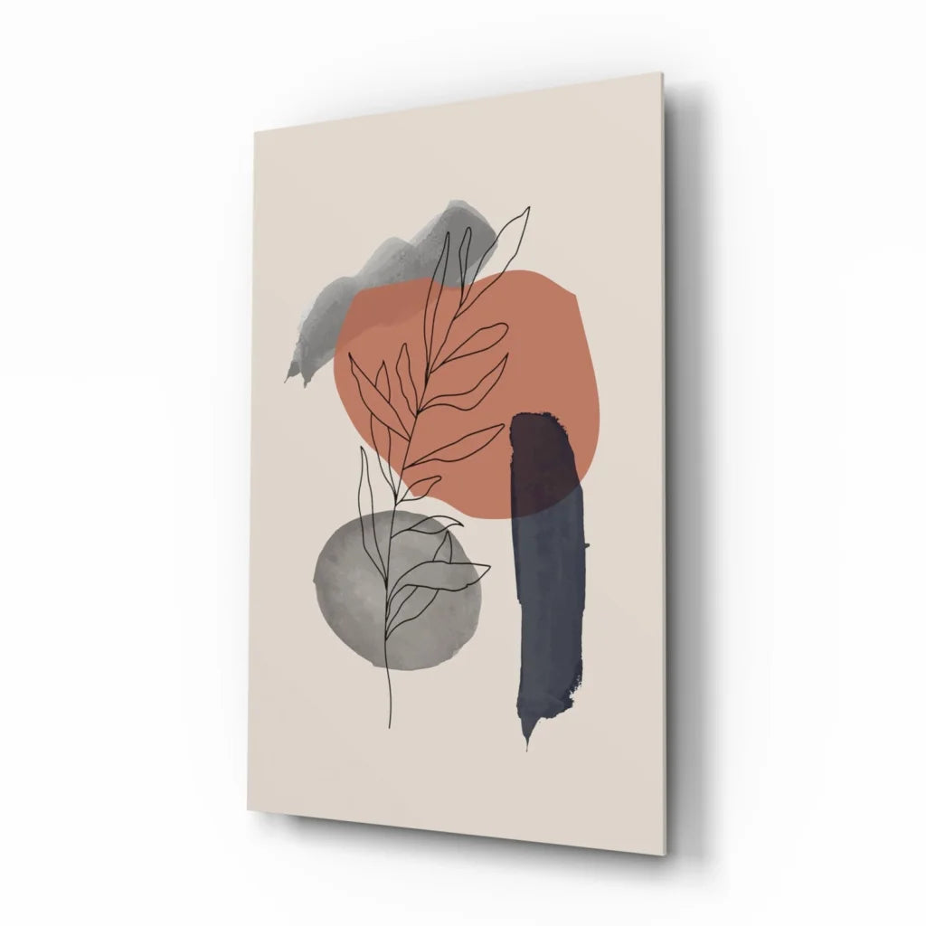 Beige minimalist wall art print with gray orange shapes