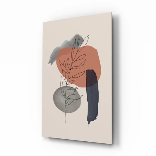 Beige minimalist wall art print with gray orange shapes
