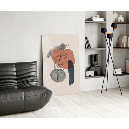 Modern beige abstract wall art print with black and gray accents