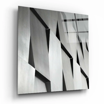 Stunning angular geometric glass wall art in black and white tones