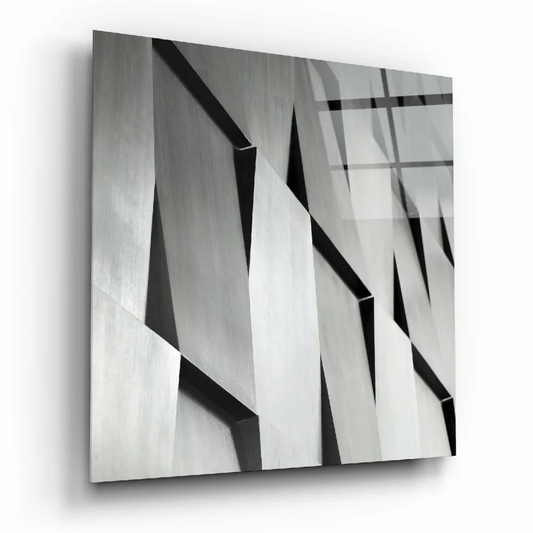 Stunning angular geometric glass wall art in black and white tones