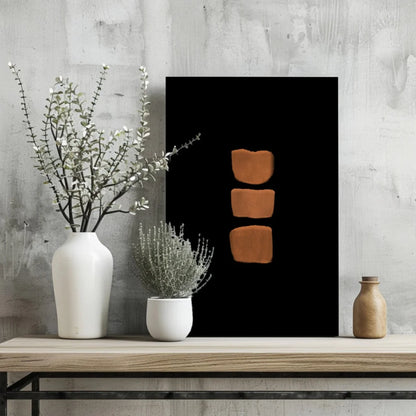 Modern aluminum art print with bold terracotta shapes