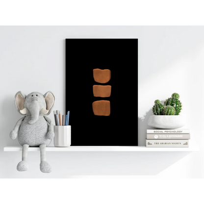 Modern aluminum art print with bold terracotta shapes
