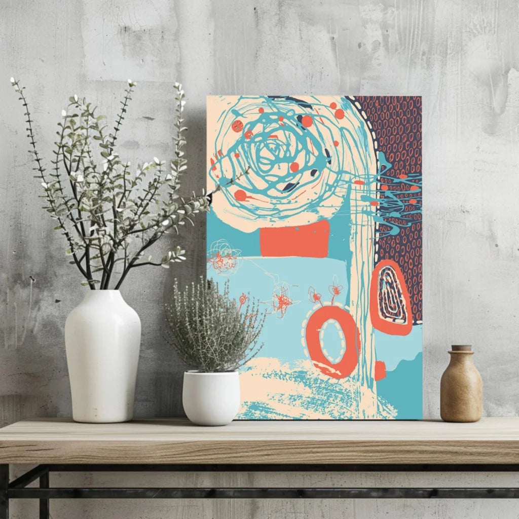 Swirling teal coral abstract on Insigne aluminum prints