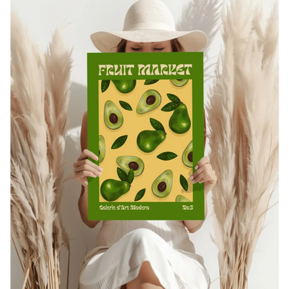 Vibrant pop art insigne aluminum print of green yellow avocado pear poster